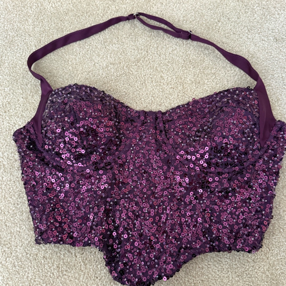 Oh Polly Plum Strapless Sequin Bustier